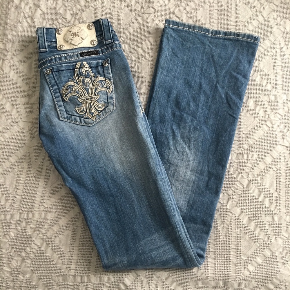 Miss Me EUC bootcut Jeans with fleur de lis detail